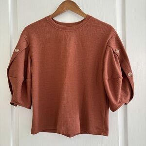 Current Air Top Cyrus Buttoned Puff Sleeve Brown